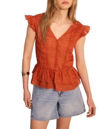 Mint Velvet Ramie Ruffle Detail Blouse in Orange at Nordstrom, Size X-Small