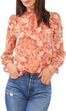 1.State Floral Smocked Neck Blouse in Peach Multi at Nordstrom, Size Medium
