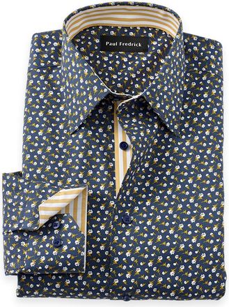 Paul Fredrick Tailored Fit Comfort Stretch Non-iron Floral Dress Shirt With Contrast Trim