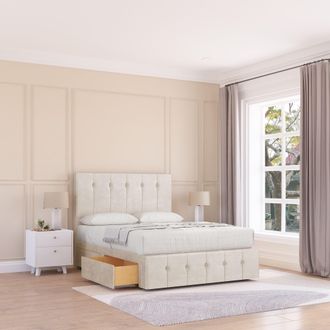 Sloomy Cambridge Divan Bed Base 2 Drawers 12 Footboard & 26 Strutted Headboard in Cream | Size: Super King