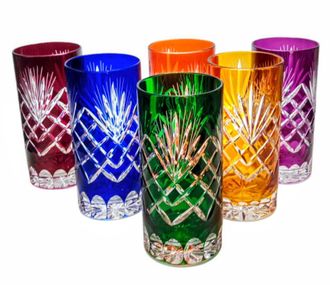 OEM Set Di 6 Bicchieri In Cristallo Marika A Forma Di Ananas, Colori Assortiti, 320 Ml - Unelegante Aggiunta Per Acqua E Bevande