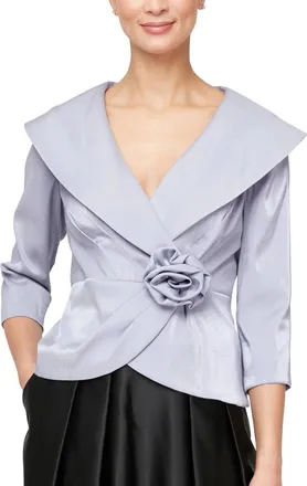 Alex Evenings Collared Stretch Shimmer Blouse In Lavender