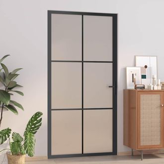 vidaXL Vidaxl - Puerta Interior De Vidrio Y Aluminio Negro Mate 102,5x201,5 Cm