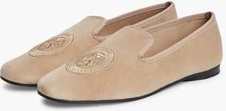 Tommy Hilfiger Womens Embroidered Crest Velour Slipper Loafer - Horseradish - US 6.5 / EU 37