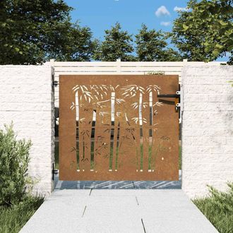 Berkfield Home Garden Gate 85x75 cm Corten Steel Bamboo Design in Brown