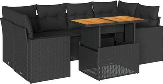 vidaXL Vidaxl - Set De Sof&aacute;s De Jard&iacute;n 7 Pzas Con Cojines Rat&aacute;n Sint&eacute;tico Negro