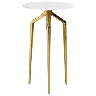 Beliani Mesa Auxiliar De M&aacute;rmol Blanco Dorado 30 Cm Glamour Sala De Estar Dormitorio Tilpa