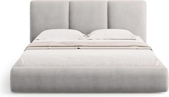 Cosmopolitan Design Cama con cabecero y ba&uacute;l 140x200cm de tejido chenilla gris claro
