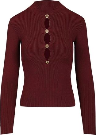 Self Portrait Keyhole Knit Top - Dames - Vesten - Rood - L - Polyester - Truien & Vesten