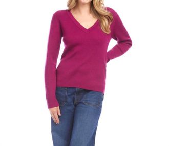 Karen Kane Ribbed V-Neck Sweater In Magenta