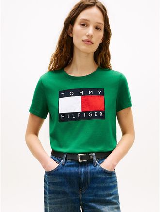 Tommy Hilfiger Womens Flag Logo T-Shirt - Green - XXL