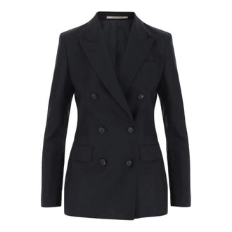 Tagliatore Blazers, female, Black, Size: S Stretch Wool Double-breasted Jacket
