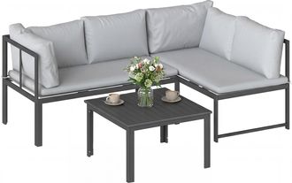 OUTSUNNY Conjunto De Muebles Jard&iacute;n Exterior De 4 Piezas, Sof&aacute; Exterior Con Cojines 2 Sof&aacute;s De 2 Plazas, Reposabrazos Ajustables Y Mesa Centro