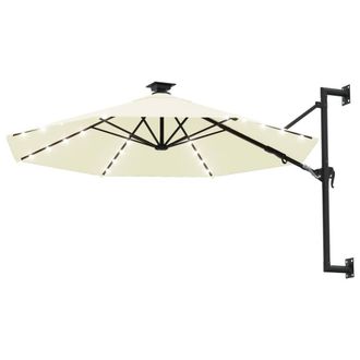 Berkfield Home Wall-mounted Parasol with LEDs & Metal Pole 300 cm Sand in Beige