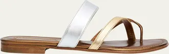 Manolo Blahnik Susa Metallic Leather Crisscross Flat Sandals