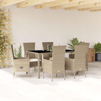 vidaXL Set Comedor De Jard&iacute;n 7 Pzas Con Cojines Rat&aacute;n Sint&eacute;tico Beige Vidaxl
