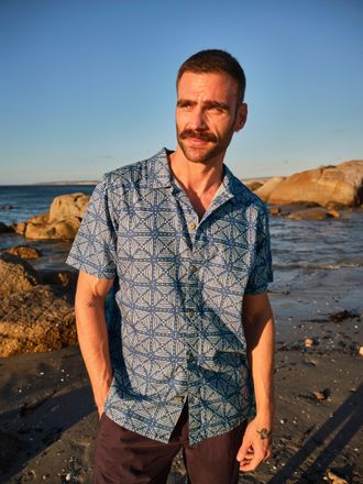 Fat Face FatFace Blue Short Sleeve Geometric Doodle Pattern Shirt