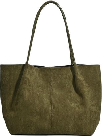 Generic Compatible For Fall Winter Suede Leather Tote Bag Simple Handbag Large Capacity Casual Single Shoulder(Green)