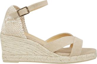 Castaner Biologische katoenen sleehak sandaal met enkelband - Dames - Sleehakken - Beige - 41 EU - Katoen - Schoenen