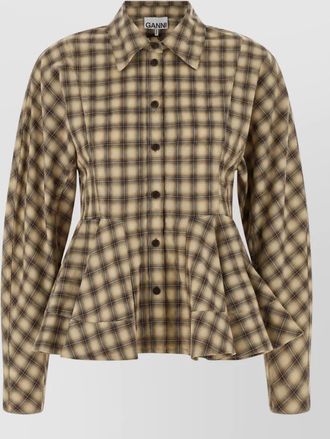 Ganni checked cotton peplum shirt