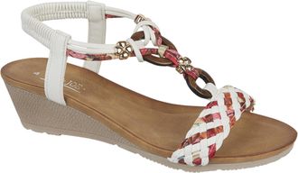 Jo & Joe Ladies Mid Heel Wedge Comfort Sandal with Glitzy Jewels and Elasticated Slingback Strap, Flexible sole sizes 4-8 (White 2, UK Footwear Size System, Ad