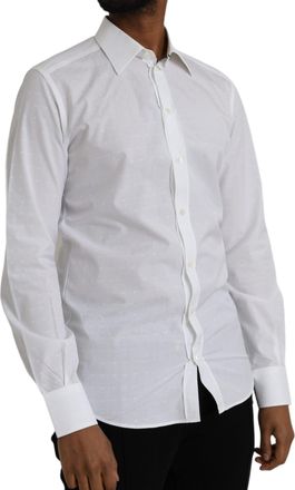 Dolce & Gabbana White Logo Cotton Men Dress Gold Shirt
