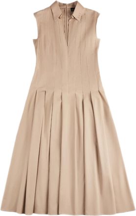 Fay Pleated Sleeveless Dress With V-Neckline And Logo Detail