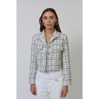 Central Park West Logan Studded Tweed Jacket in Ivory at Nordstrom, Size X-Large