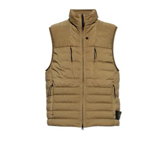 Stone Island Waistcoats, male, Green, L, Down Vest with Stand-Up Collar