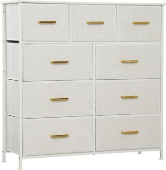 HOMCOM Homcom - Chest of Drawers with 9 Drawers, Boucle Storage Organiser, Cream