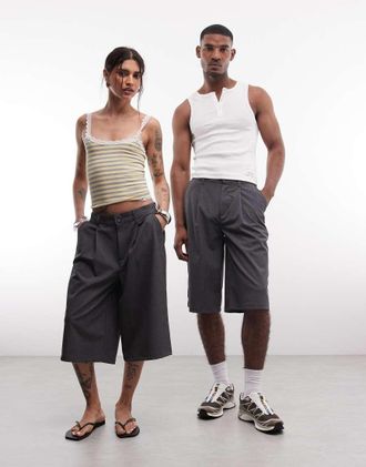 Collusion Jorts unisex taglio lungo color antracite-Grigio
