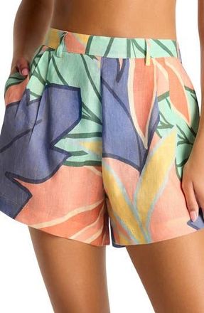 Vitamin A The Getaway Linen Cover-Up Shorts in Retro Jungle at Nordstrom Rack, Size Small