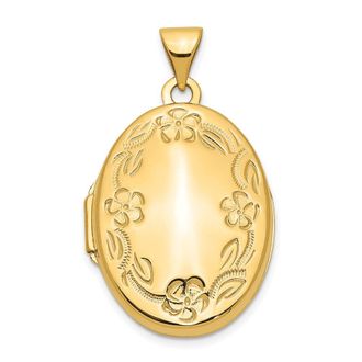 Diamond2Deal 14k Yellow Gold H Engraved Floral Oval Locket Pendant