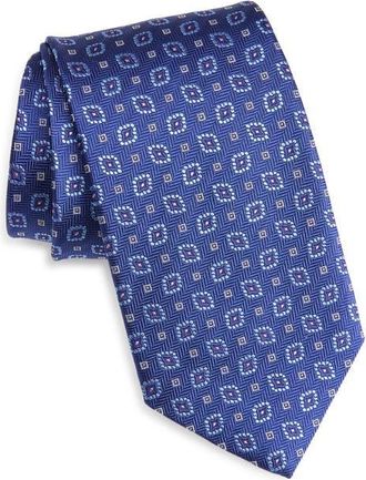 David Donahue Geometric Jacquard Silk Herringbone Tie in Navy at Nordstrom