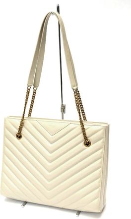 Saint Laurent Ivory Leather Shoulder Bag Tote Bag (Pre-Owned)