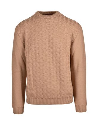 Daniele Fiesoli Beige Crewneck Sweater With Textured Zigzag Knit