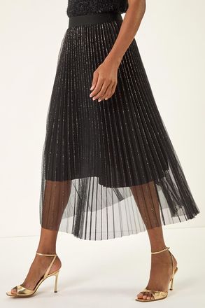 Roman Shimmer Mesh Pleated Skirt