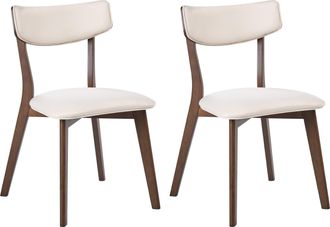 Beliani Conjunto De 2 Sillas De Comedor Sin Reposabrazos Asiento De Tela Marr&oacute;n Y Blanco Crema Yuma
