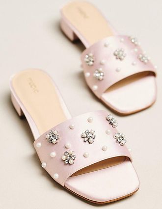 Maeve Satin Embellished Slide Sandals