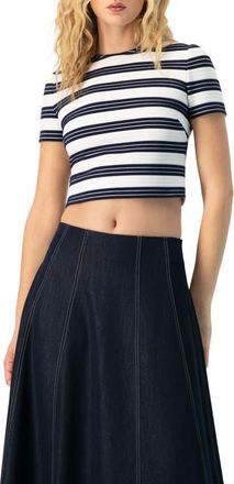 Ivonne Striped Short Sleeve Round Neck Crop Top in Navy Blue at Nordstrom, Size 14