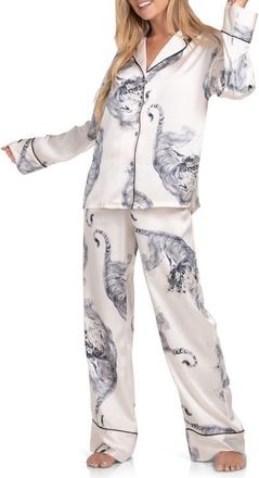 Midnight Bakery Tiger Satin Pajamas in Cream at Nordstrom, Size X-Large