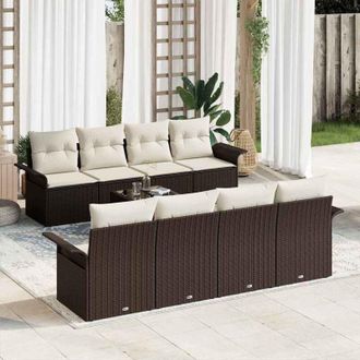 vidaXL Conjunto De Sof&aacute; De Jard&iacute;n 9 Pcs Marr&oacute;n Polirat&aacute;n Vidaxl