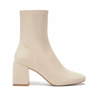 Silent D Womens Carina Heeled Boot In Oatmilk Stretch Napa