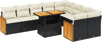 vidaXL Vidaxl - Set De Sof&aacute;s De Jard&iacute;n 10 Pzas Cojines Rat&aacute;n Sint&eacute;tico Negro