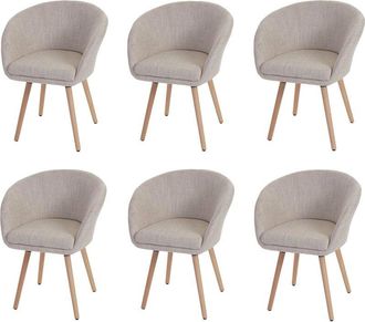 Hhg Lote de 6 Silla de comedor Malmö T633, Silla Silla de cocina, Diseño retro años 50, Textil, crema/gris