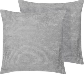 Beliani Conjunto De 2 Cojines Decorativos De Pana Gris 45 X 45 Cm A Rayas Decoraci&oacute;n Moderna Nolana