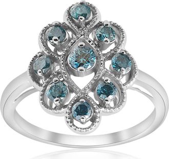 Pompeii3 5/8ct Vintage Blue Diamond Ring 14K White Gold Size Selectable