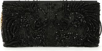 Elisabetta Franchi Tassen, Dames, Zwart, ONE Size, Satijn, Satijnen Clutch Tas met Kristallen