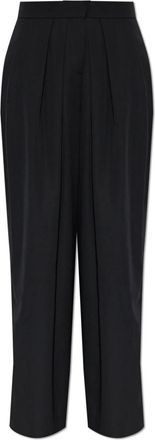 Balmain Woolen Pantalon met Wijde Pijpen en Plooi - Dames - Wijde Broeken - Zwart - L - Wol - Broeken