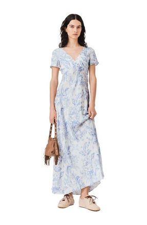 Maje Flowing patterned maxi dress in Sky Blue Large Flowers Print at Nordstrom, Size 40 Eu
